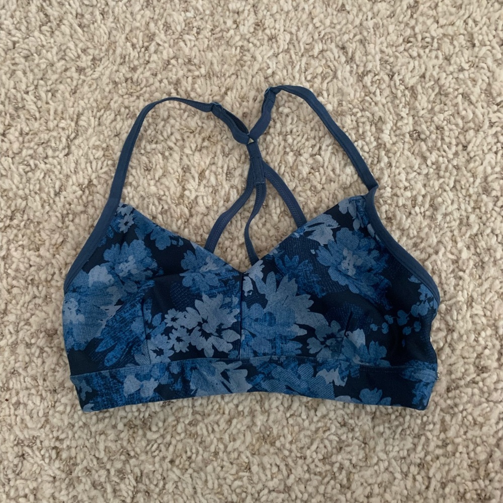 Blue sports bra.